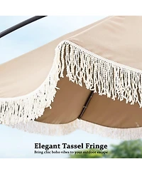 Mondawe 10ft Patio Offset Hanging Lighted Umbrella with Tassels