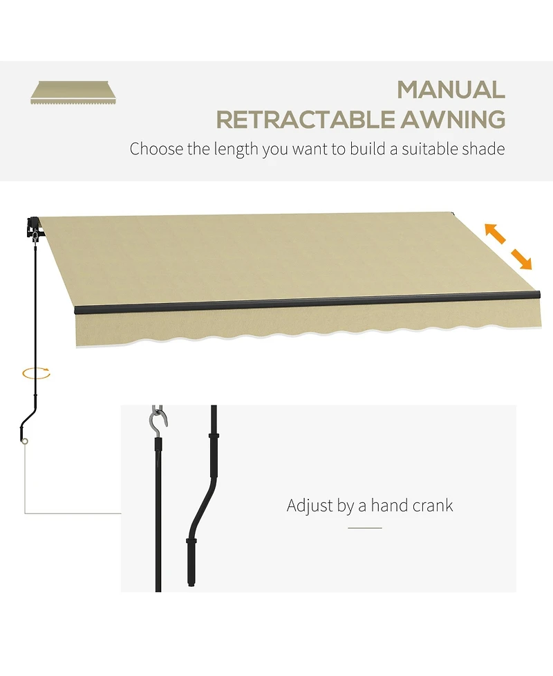 Outsunny 8' x 6.5' Patio Retractable Awning Sunshade Shelter, Beige