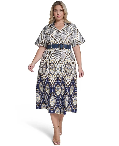 Jessica Howard Plus Collared Belted Shirt Dress