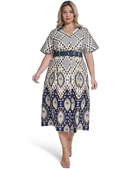 Jessica Howard Plus Collared Belted Shirt Dress