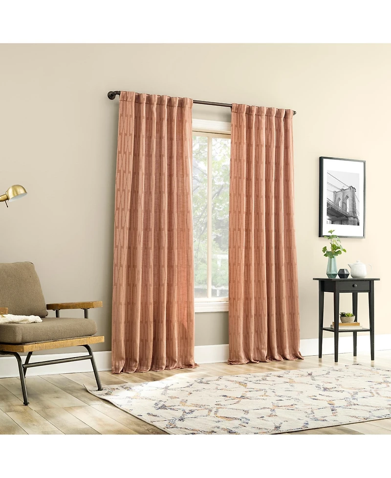 No. 918 Dover Tonal Geometric Semi-Sheer Back Tab Curtain Panel