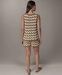 Donna Karan Weekend Womens Scallop Stripe Crewneck Cotton Sweater Scallop Stripe Self Tie Cotton Shorts