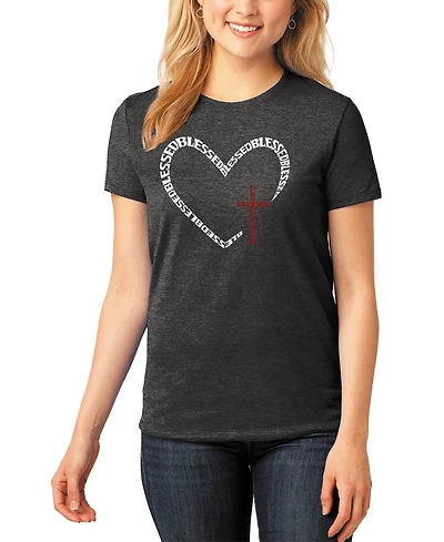 La Pop Art Women's Premium Blend Blessed Heart Word T-Shirt