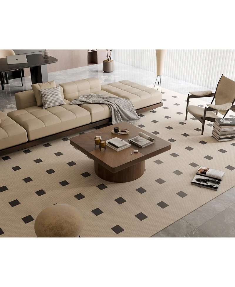 Streamdale Furniture Walnut 34.6" Modern Wood Coffee Table with Parquet Pattern