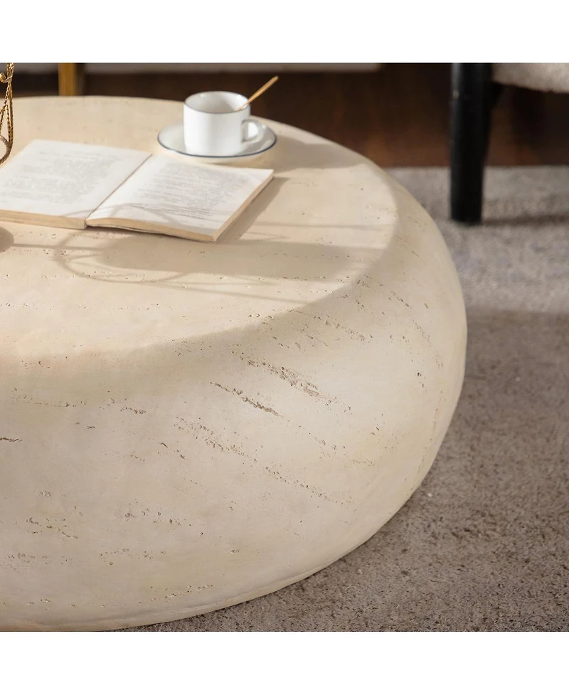 Streamdale Furniture Mid-Century Round Faux Stone Coffee Table for Living Room