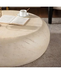 Streamdale Furniture Mid-Century Round Faux Stone Coffee Table for Living Room