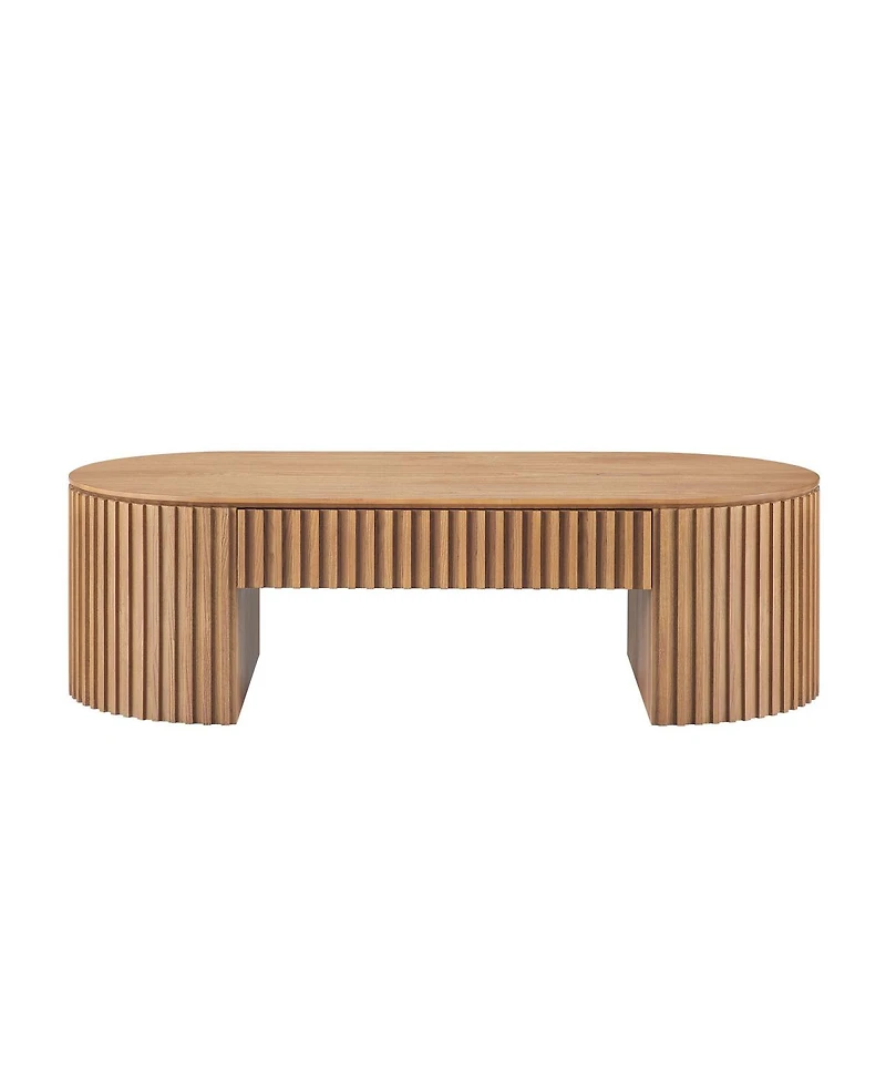 Streamdale Furniture Oval Wood Coffee Table With Drawer - Mid Century Modern Living Room Furniture