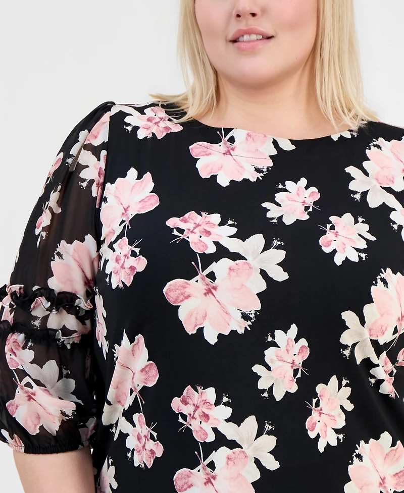 Anne Klein Plus Boat Neck Pull-On Blouse