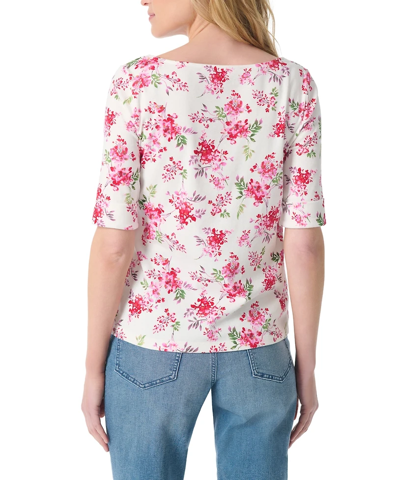 Gloria Vanderbilt Women's Floral Elbow-Sleeve Pull-On T-Shirt - Enchanted Garden