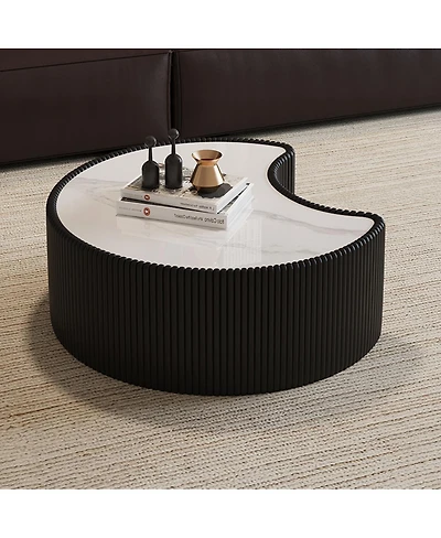 Streamdale Furniture Stylish Irregular Sintered Stone and Leather Coffee Sofa Table for Living Room