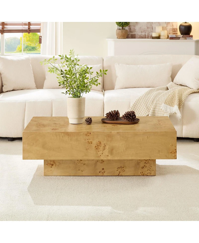 Streamdale Furniture Burl Wood Veneer Rectangle Coffee Table - Mid-Century Modern