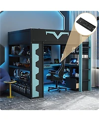 Streamdale Furniture Gaming Loft Bed w/Desk, Rgb, Power, Storage