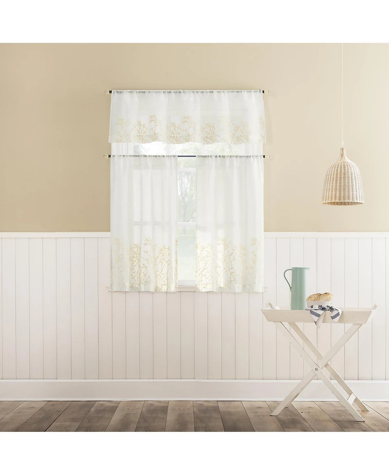 No. 918 Madeira Embroidered Floral Sheer Rod Pocket Kitchen Curtain Tier Pair