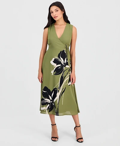 Anne Klein Women's Faux-Wrap A-Line Midi Dress