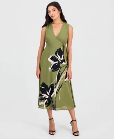 Anne Klein Womens Faux Wrap A Line Midi Dress