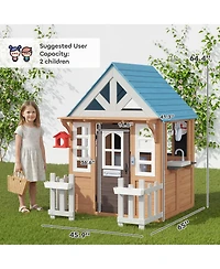 Qaba Outdoor Playhouse with Pet Door, Play Kitchen, Mailbox and Birdhouse