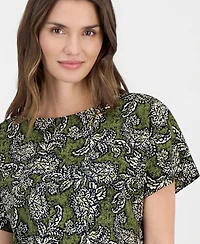 Anne Klein Women's Printed Boat-Neck Short-Sleeve Top