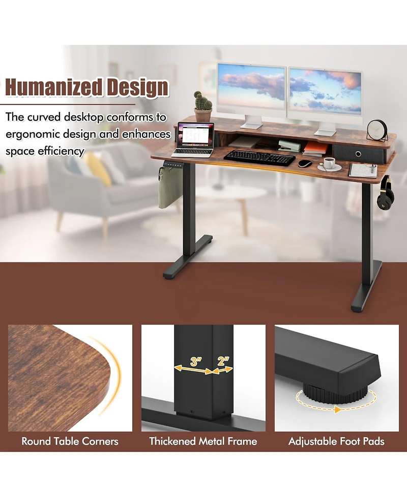 Sugift Height Adjustable Electric Standing Desk with 2 Drawers-Brown