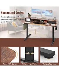 Sugift Height Adjustable Electric Standing Desk with 2 Drawers-Brown