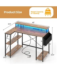 Sugift L-Shaped Gaming Desk with Led Lights and Power Outlets-Rustic Brown
