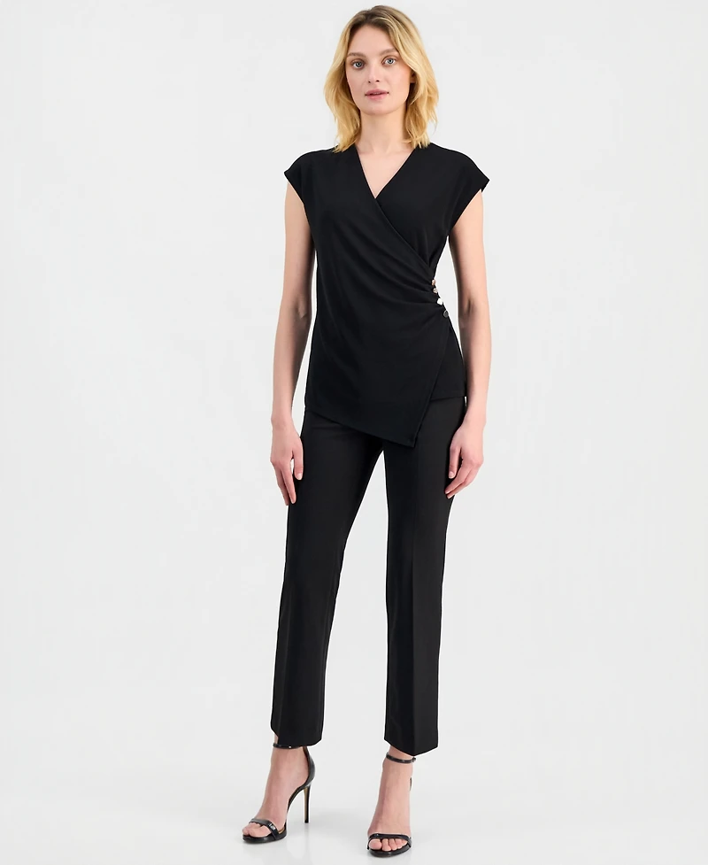 Anne Klein Women's Cap-Sleeve Faux-Wrap Top