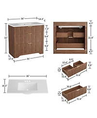 homfan Fluted Bathroom Vanity with Sink, Farmhouse Freestanding Cabinet 2 Drawers and Flip-Down Drawer, Easy Assembly