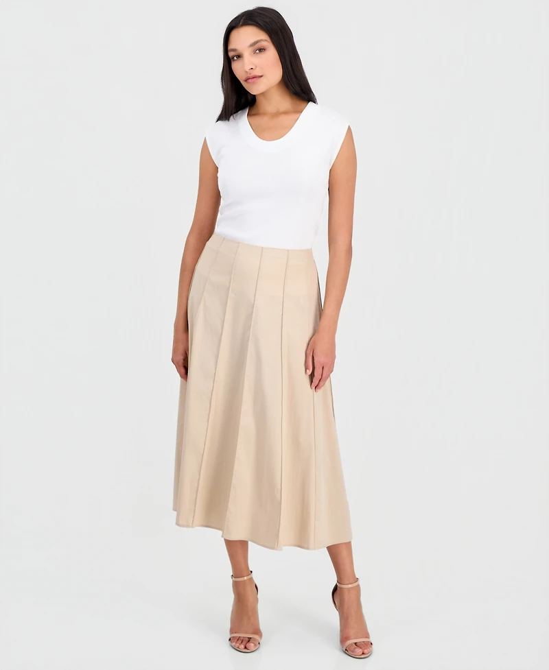 Anne Klein Women's Pull-On Paneled A-Line Midi Skirt