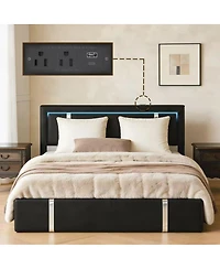 Streamdale Furniture Lift Storage Bed With Led Headboard, Usb-c, Hydraulic