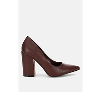 Zhuri Faux Leather Solid Block Heel Pumps