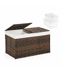 Yigii Storage Basket With Lid Woven Wicker 2 Bins 92 Gallon Foldable Removable Liners For Bedroom Laundry Room