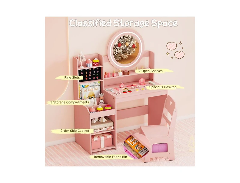 Slickblue Children s Lighted Vanity Desk Pretend Play Dressing Table