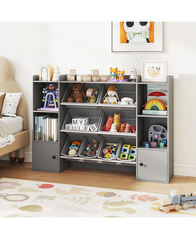 Sugift Kids Toy Storage and Bookshelf with Boxes and Open Shelves