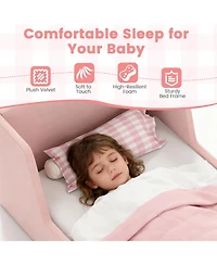 Sugift Soft Velvet Toddler Bed Frame with Built In Safety Rails