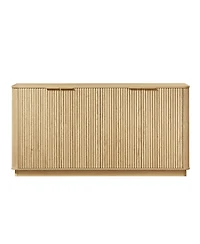 Rainsken Curved Wave Design Sideboard, Modern 4-Door Storage Buffet Cabinet with Vertical Stripes and Gold Accent Handles for Living Room