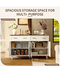 Rainsken Retro Storage Sideboard with Hand-Carved Openwork Doors, 2 Drawers and Metal Handles