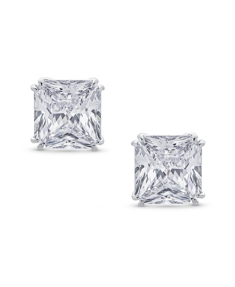 Bling Jewelry 12MM Princess Cut Cubic Zirconia Cz Solitaire Statement Clip On Stud Earrings Non Pierced