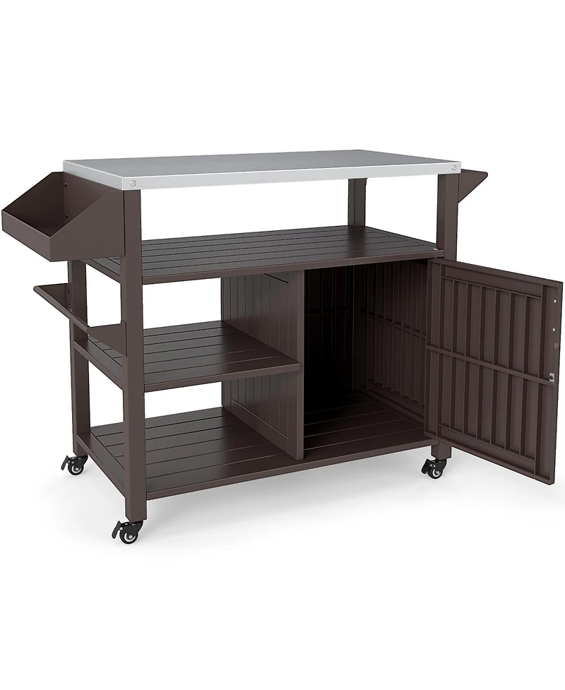 Sugift Outdoor Grill Cart with Storage Cabinet Shelves and Stainless Steel Top