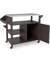 Sugift Outdoor Grill Cart with Storage Cabinet Shelves and Stainless Steel Top