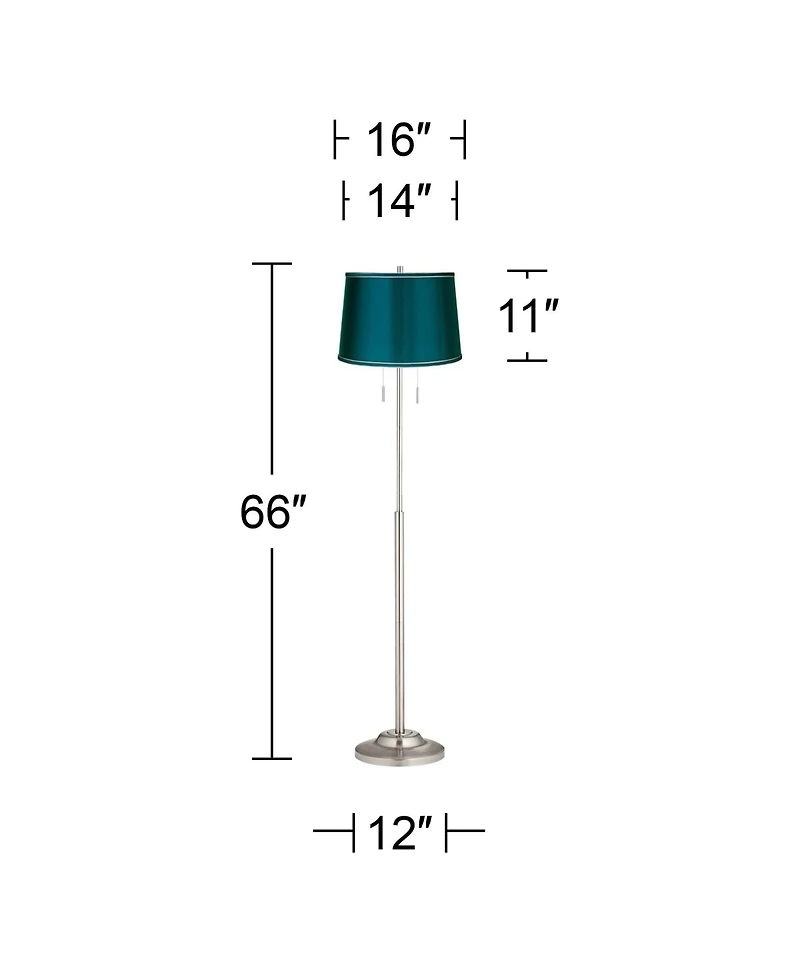 360 Lighting Abba Modern Floor Lamp Standing 66" Tall Brushed Nickel Silver Metal Drum Shade for Living Room Bedroom Office House Home