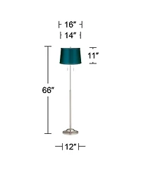 360 Lighting Abba Modern Floor Lamp Standing 66" Tall Brushed Nickel Silver Metal Drum Shade for Living Room Bedroom Office House Home