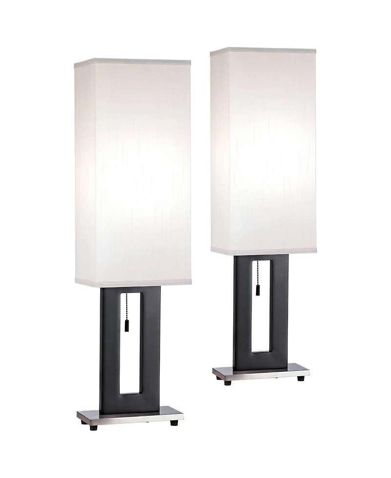 360 Lighting Floating Rectangle Modern Table Lamps 30" Tall Set of 2 Metal Open Frame Fabric Box Shade for Bedroom Living Room Bedside