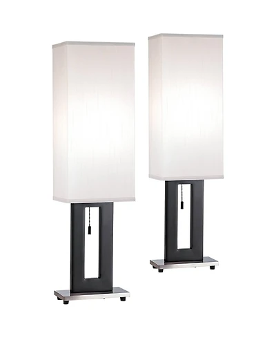 360 Lighting Floating Rectangle Modern Table Lamps 30" Tall Set of 2 Metal Open Frame Fabric Box Shade for Bedroom Living Room Bedside