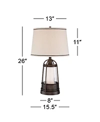 Franklin Iron Works Hugh Industrial Rustic Table Lamp 26" High with Table Top Dimmer Led Nightlight