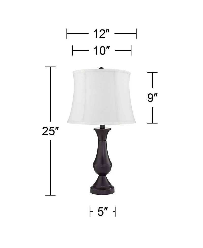 Regency Hill Traditional Table Lamps 25" High Set of 2 with Usb Port Metal Led Touch On Off Softback Drum Shade for Bedroom Living Room