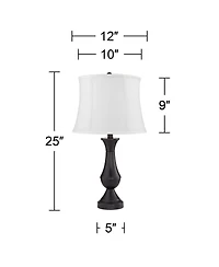 Regency Hill Traditional Table Lamps 25" High Set of 2 with Usb Port Metal Led Touch On Off Softback Drum Shade for Bedroom Living Room