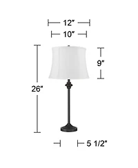 360 Lighting Lynn Modern Industrial Buffet Table Lamps 26" Tall Set of 2 Metal White Fabric Drum Shade for Bedroom Living Room Bedside