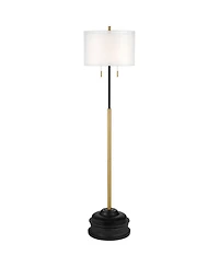 Possini Euro Design Roxie Modern Floor Lamp with Riser 65 1/2" Tall Brass Metal Sheer Linen Double Drum Shade for Living Room Bedroom Office