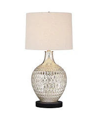 360 Lighting Waylon Modern Table Lamp with Round Black Marble Riser 28" Tall Mercury Glass Tapered Drum Shade for Bedroom Living Room Bedside Hom