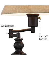 Regency Hill Corey 21 3/4" High Farmhouse Rustic Desk Lamps Set of 2 Usb Port with Socket Swing Arm Bronze Finish Metal Charging