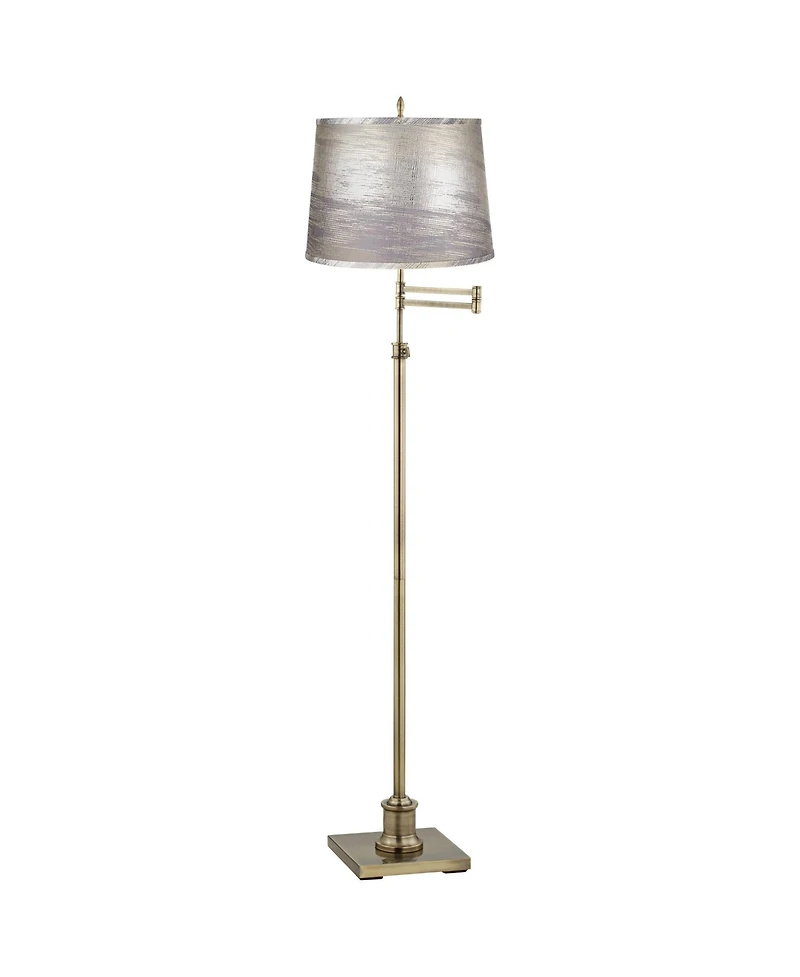 360 Lighting Westbury Antique Brass Swing Arm Floor Lamp with Silver Gold Shade